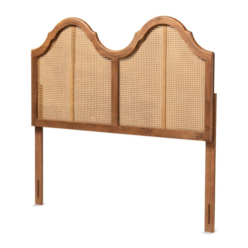 BAXTON STUDIO  Hazel Walnut Finished Wood And Rattan Full Size Arched Headboard