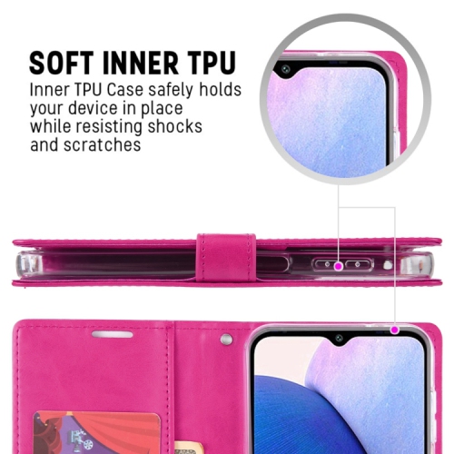TopSave Goospery BLUEMOON Card Slot w/Magnetic Clip Leather Folio Wallet Flip For Samsung Galaxy A14 6.6", Hot Pink