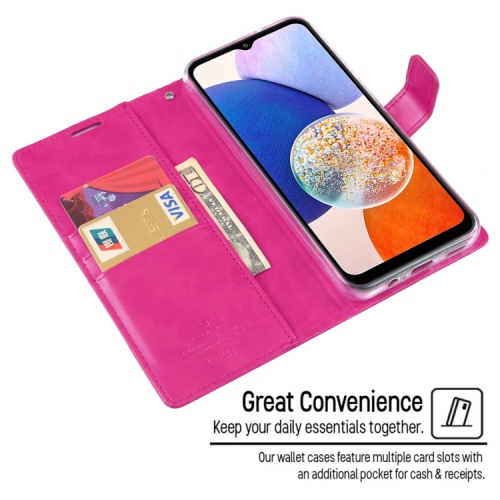 TopSave Goospery BLUEMOON Card Slot w/Magnetic Clip Leather Folio Wallet Flip For Samsung Galaxy A14 6.6", Hot Pink