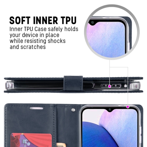 TopSave Goospery BLUEMOON Card Slot w/Magnetic Clip Leather Folio Wallet Flip For Samsung Galaxy A14 6.6", Navy Blue