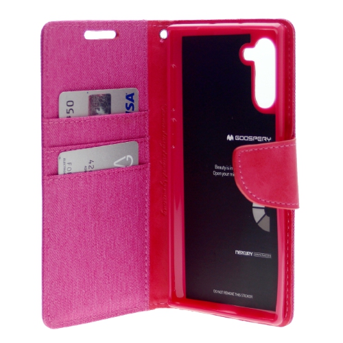 TopSave Goospery CANVAS Card Slot w/Magnetic Clip Denim Cloth Folio Wallet Flip For Samsung Galaxy A14 5G 6.6", Pink
