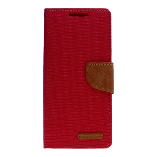 TopSave Goospery CANVAS Card Slot w/Magnetic Clip Denim Cloth Folio Wallet Flip For Samsung Galaxy A14 5G 6.6", Red