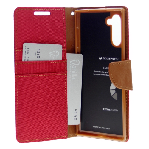 TopSave Goospery CANVAS Card Slot w/Magnetic Clip Denim Cloth Folio Wallet Flip For Samsung Galaxy A14 5G 6.6", Red