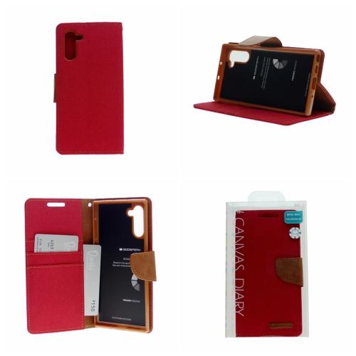 TopSave Goospery CANVAS Card Slot w/Magnetic Clip Denim Cloth Folio Wallet Flip For Samsung Galaxy A14 5G 6.6", Red