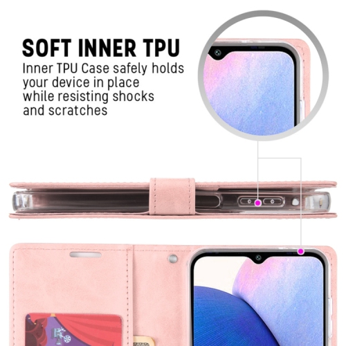 TopSave Goospery BLUEMOON Fente pour Carte avec Clip Magnétique Portefeuille Folio en Cuir Flip pour Samsung Galaxy A14 6.6", Or Rose