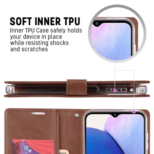 TopSave Goospery BLUEMOON Card Slot w/Magnetic Clip Leather Folio Wallet Flip For Samsung Galaxy A14 6.6", Brown