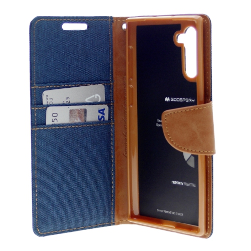 TopSave Goospery Fente pour Carte CANVAS avec Clip Magnétique Denim Tissu Folio Portefeuille Flip pour Samsung Galaxy A14 5G 6.6", Bleu Marine