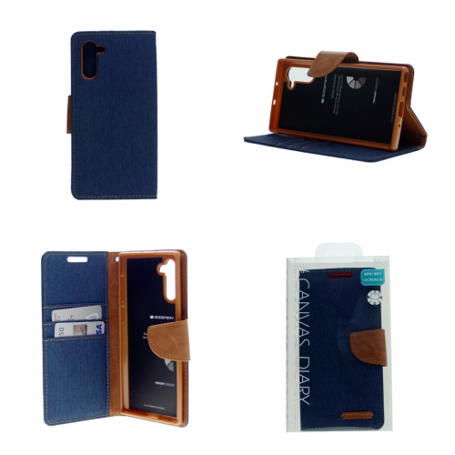 TopSave Goospery Fente pour Carte CANVAS avec Clip Magnétique Denim Tissu Folio Portefeuille Flip pour Samsung Galaxy A14 5G 6.6", Bleu Marine