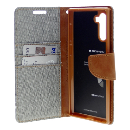 TopSave Goospery CANVAS Card Slot w/Magnetic Clip Denim Cloth Folio Wallet Flip For Samsung Galaxy A14 5G 6.6", Gray