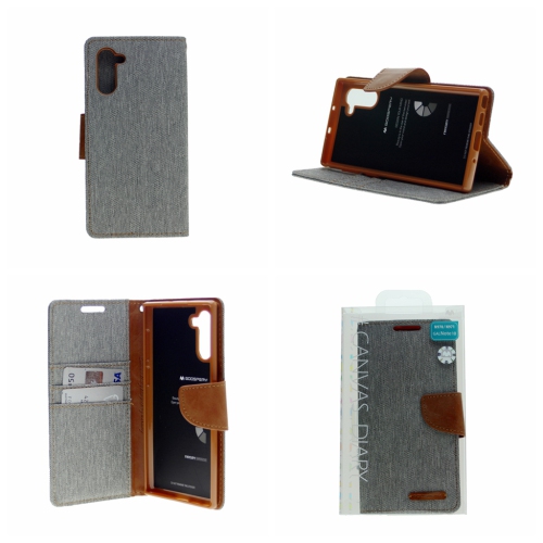 TopSave Goospery CANVAS Card Slot w/Magnetic Clip Denim Cloth Folio Wallet Flip For Samsung Galaxy A14 5G 6.6", Gray