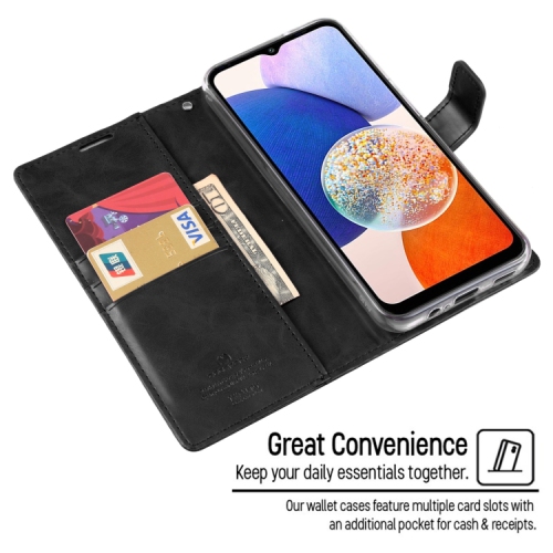 TopSave Goospery BLUEMOON Card Slot w/Magnetic Clip Leather Folio Wallet Flip For Samsung Galaxy A14 6.6", Black