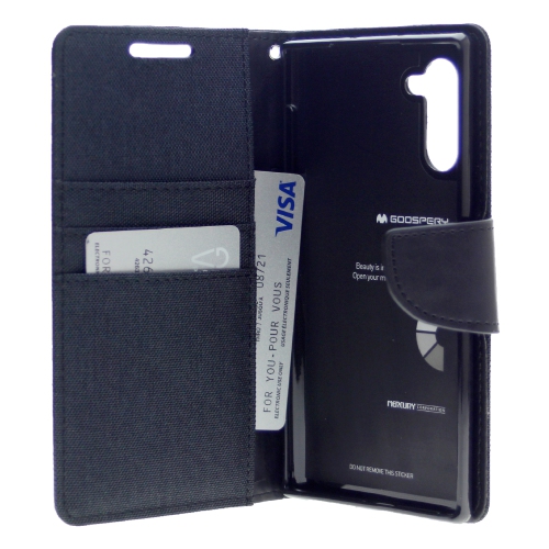 TopSave Goospery CANVAS Card Slot w/Magnetic Clip Denim Cloth Folio Wallet Flip For Samsung Galaxy A14 5G 6.6", Black