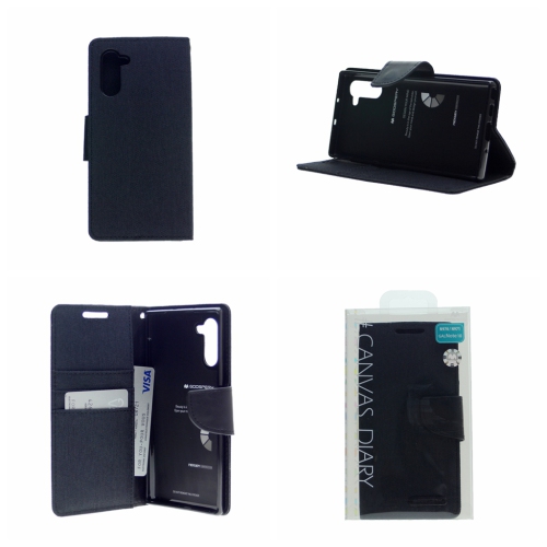 TopSave Goospery CANVAS Card Slot w/Magnetic Clip Denim Cloth Folio Wallet Flip For Samsung Galaxy A14 5G 6.6", Black