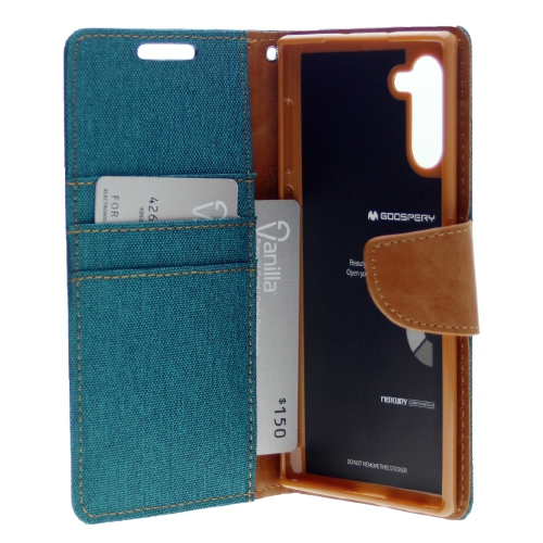 TopSave Goospery CANVAS Card Slot w/Magnetic Clip Denim Cloth Folio Wallet Flip For Samsung Galaxy A14 5G 6.6", Green