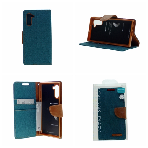 TopSave Goospery CANVAS Card Slot w/Magnetic Clip Denim Cloth Folio Wallet Flip For Samsung Galaxy A14 5G 6.6", Green