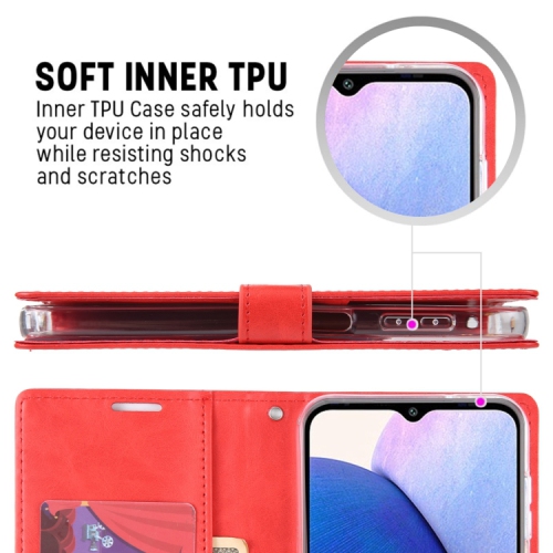 TopSave Goospery BLUEMOON Card Slot w/Magnetic Clip Leather Folio Wallet Flip For Samsung Galaxy A14 6.6", Red
