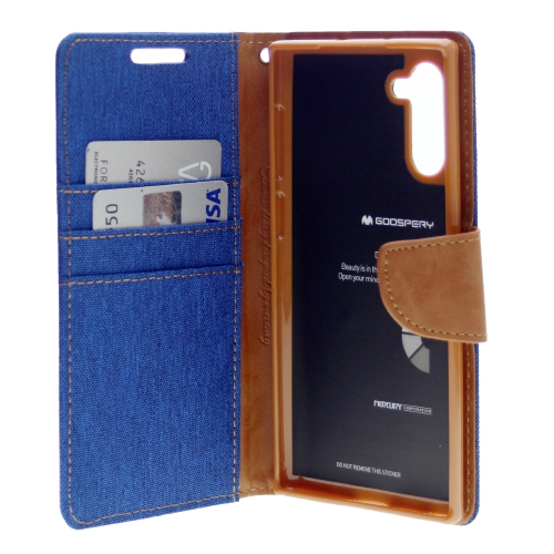 TopSave Goospery CANVAS Card Slot w/Magnetic Clip Denim Cloth Folio Wallet Flip For Samsung Galaxy A14 5G 6.6", Blue