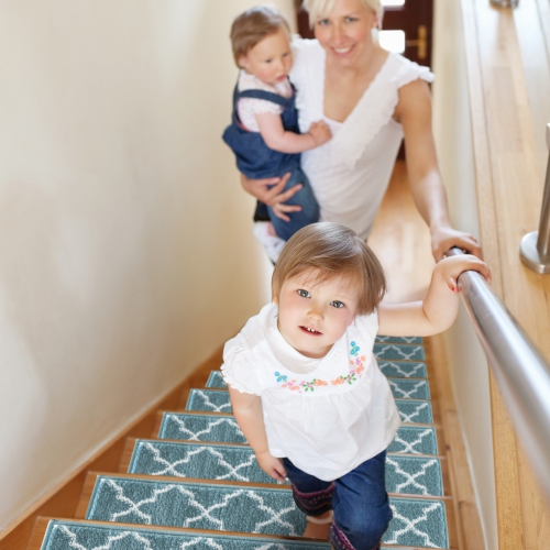 SussexHome Stair Treads - Carpet Strips for Indoor Stairs - Easy to Install with Double Adhesive Tape - Safe, 9" X 28" - 4-Pack - Teal