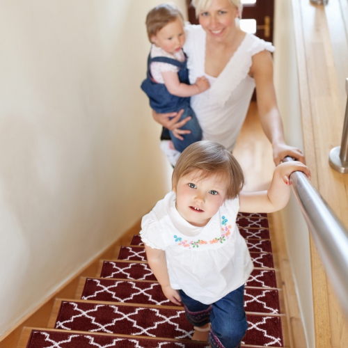 SussexHome Stair Treads - Carpet Strips for Indoor Stairs - Easy to Install with Double Adhesive Tape - Safe, 9" X 28" - 7-Pack - Red