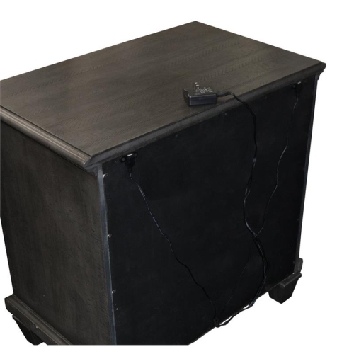 Rustic Gray Wood Nightstand with Twist Lock and 2 USB ports