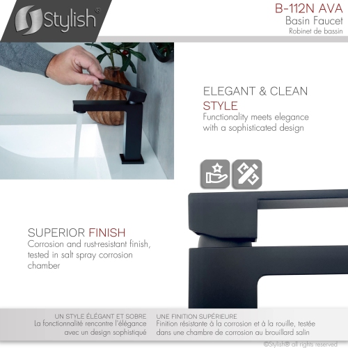 Stylish Single Handle Matte Black Finish Bathroom Faucet B-112N