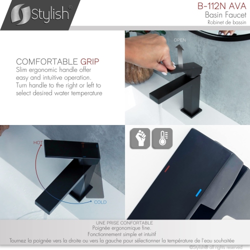 Stylish Single Handle Matte Black Finish Bathroom Faucet B-112N