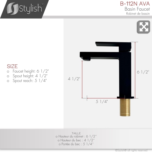 Stylish Single Handle Matte Black Finish Bathroom Faucet B-112N