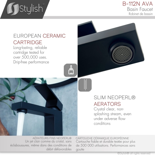 Stylish Single Handle Matte Black Finish Bathroom Faucet B-112N