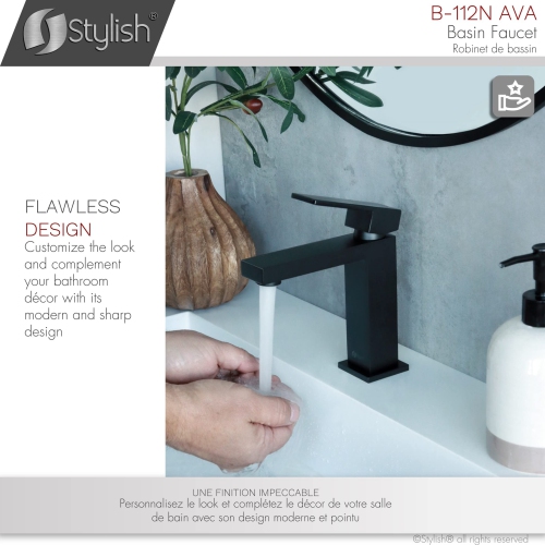Stylish Single Handle Matte Black Finish Bathroom Faucet B-112N