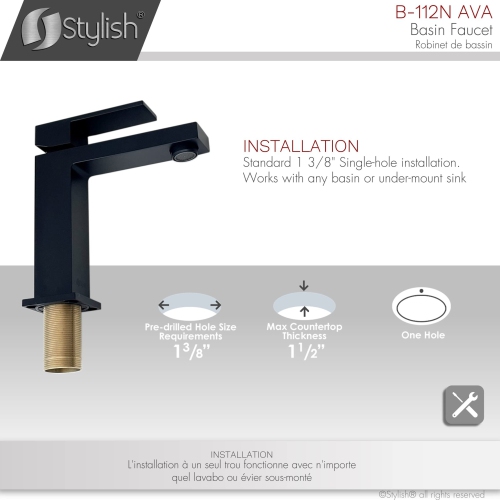 Stylish Single Handle Matte Black Finish Bathroom Faucet B-112N