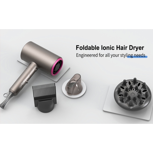 1800W Professional Negative Ions Hair Blow Dryer with 3 Heating/2 Speed/Cold Settings, 2 Nozzles and 1 Diffuser, Foldable Blow Dryer for Home,