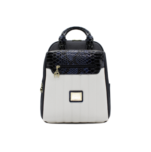 Cavalinho Grace Backpack - White and Navy - Leather and Canvas