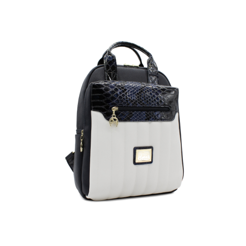 Cavalinho Grace Backpack - White and Navy - Leather and Canvas