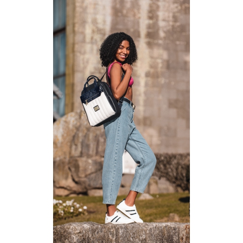 Cavalinho Grace Backpack - White and Navy - Leather and Canvas