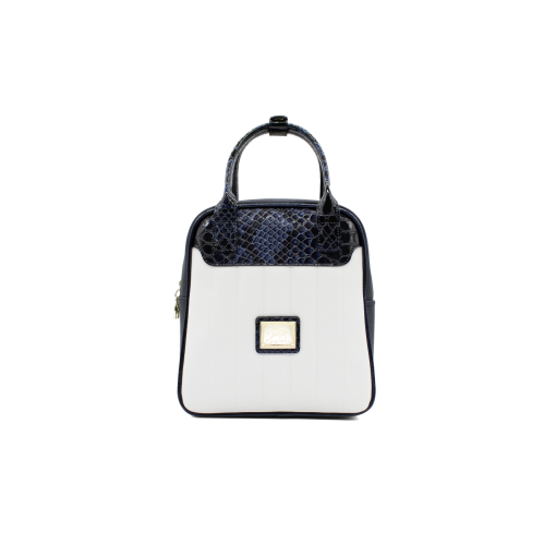 Cavalinho Grace Backpack - White and Navy - Leather and Canvas