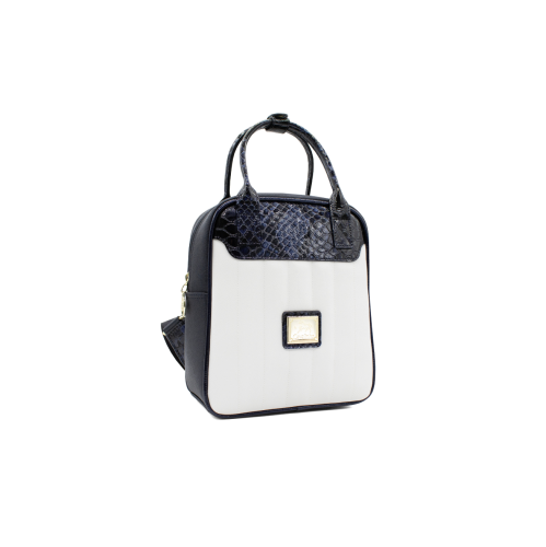 Cavalinho Grace Backpack - White and Navy - Leather and Canvas
