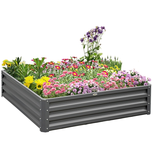 OUTSUNNY  4' X 4' X 1' Raised Garden Bed Galvanized Steel Planter Box for Vegetables, Flowers, Herbs, Light In Gray