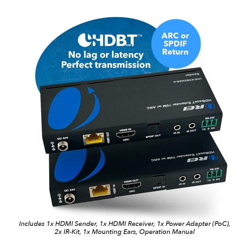 4K UHD HDMI Extender With HDBaseT Over CAT5e/6/7 Supports ARC & Bi-Directional IR Control up to 230 Ft