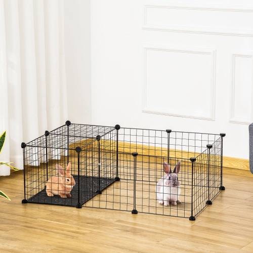 PawHut Pet Playpen, Guinea Pig Playpen, Customizable Rabbit Cage, Portable Metal Wire Pet Small Animal Fence with Door for Chinchilla, Ferret, Indoor