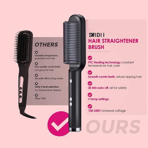Hair Straightener Brush, Straightening Brush Matte Black,5 Temps Straightening Comb , Hot Brush Hairbrush, Hot Comb Hair Straighteners for Women