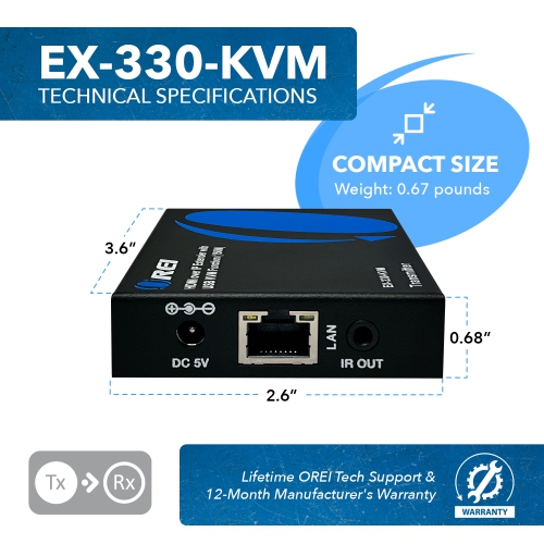 HDMI Extender Over CAT6/7 With KVM & HDMI Loop-Out 1080p@60Hz Up To 492 Ft