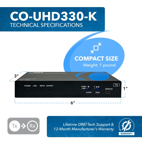 4K HDMI Over Coaxial Extender up to 330 Feet - 4K@60Hz Over 75 Ohm RG-6 Copper Coaxial Cable - Bidirectional IR Control, Audio Out