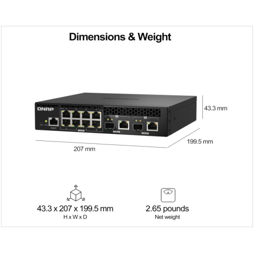 QNAP QSW-M2108R-2C Web Managed Half-Width Rackmount Switch, with Two 10GbE SFP+/RJ45 Combo Ports and Eight 2.5 Gigabit Port