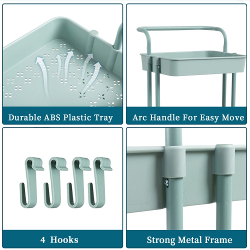 3 Tier Rolling Utility Cart with Wheels and Handle Storage Organization Shelves for Kitchen, Bathroom, Office, Library, Coffee Bar Trolley Service