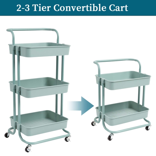 3 Tier Rolling Utility Cart with Wheels and Handle Storage Organization Shelves for Kitchen, Bathroom, Office, Library, Coffee Bar Trolley Service