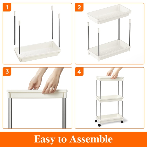 Slim Rolling Utility Cart 7.9" Width for Bathroom LaundryRoom Kitchen Narrow Space, 3 Tier Slide-Out Storage Cart Organizer Rack Shelf with Wheels