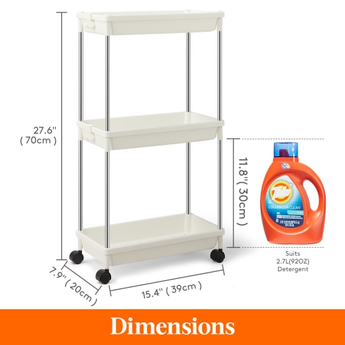 Slim Rolling Utility Cart 7.9" Width for Bathroom LaundryRoom Kitchen Narrow Space, 3 Tier Slide-Out Storage Cart Organizer Rack Shelf with Wheels