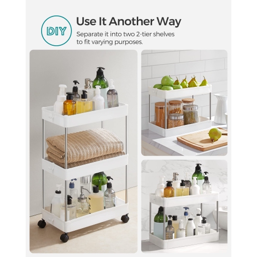 3-Tier Rolling Cart, Storage Rack with Wheels, 15.7 x 8.7 x 23.6 Inches, White UKSC009W01