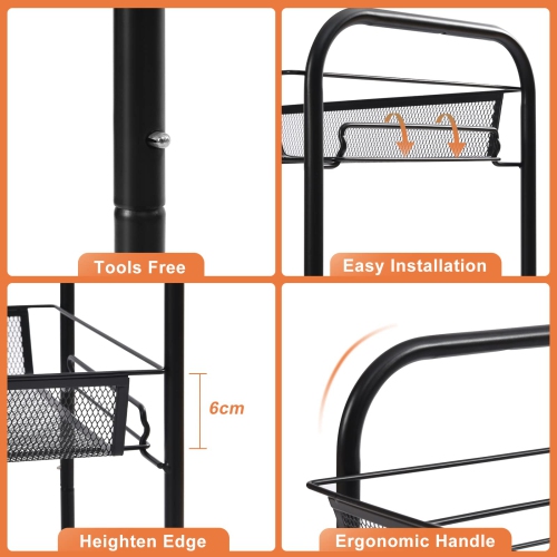 3-Tier Rolling Cart,Easy Assemble Mobile Storage Trolley On Wheels,Slide Out Utility Cart Shelving Units Kitchen Bathroom Laundry Room Pink