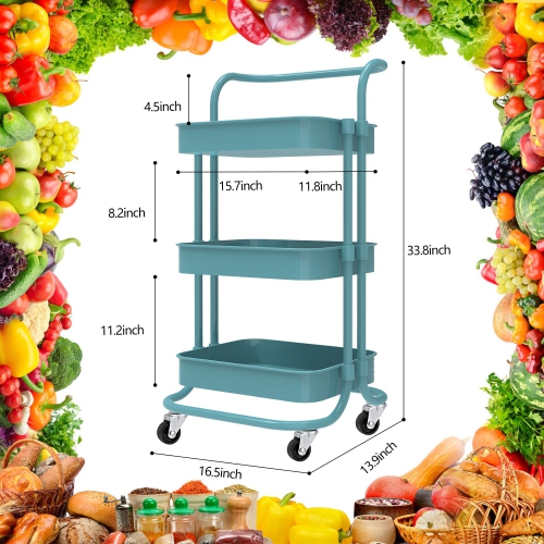 Utility Cart, 3-Tier Rolling Cart, Super Mute Utility Cart with Wheels Lockable, 360-degree Rotation Rolling Cart with Handle ABS Basket, Sturdy